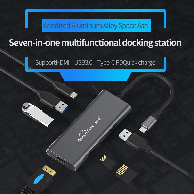 Estación de viaje portátil para ordenador portátil, aluminio Usb tipo c 3,0 HUB Charging aleación de aluminio 4/7/9 puertos