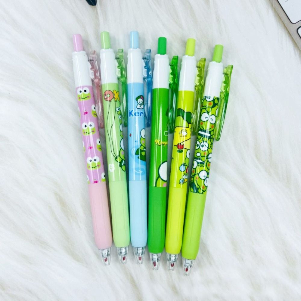 6Pcs/Set Kawaii Keroppi Gel Pens Handwriting 0.5mm School Supplies Ink Pen Cute Frog Office Stationery Ballpoint Pen