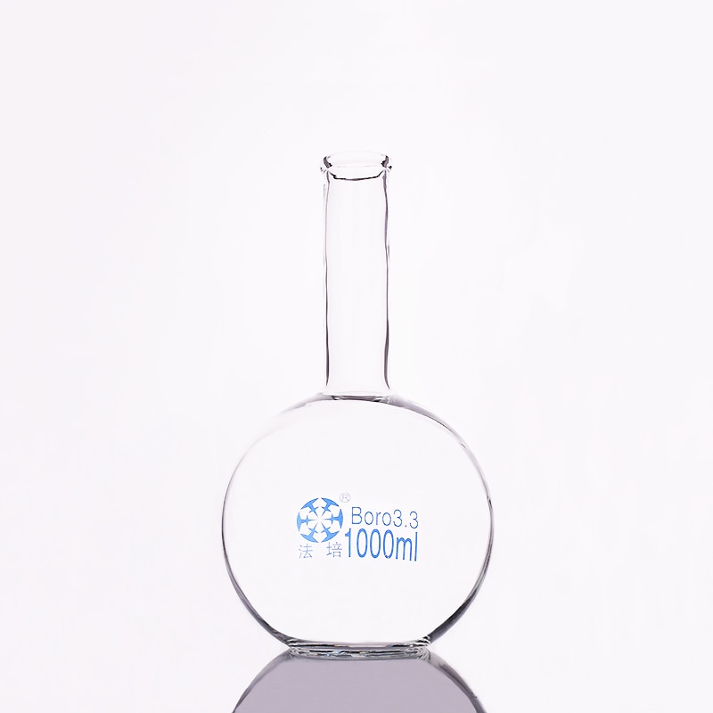 Boiling flask flat bottom long narrow neck,Capacity 1000ml,The O.D. of the neck is about 35mm,Long neck flask with normal mouth
