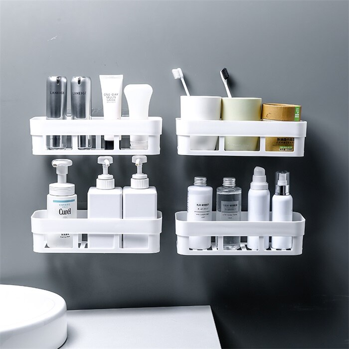 Bathroom Accessories Storage Shelf & Rack Waterproof Floating Shelf Home Decoration Kitchen Free Punching Wall Hanging H1148: white 4 pieces