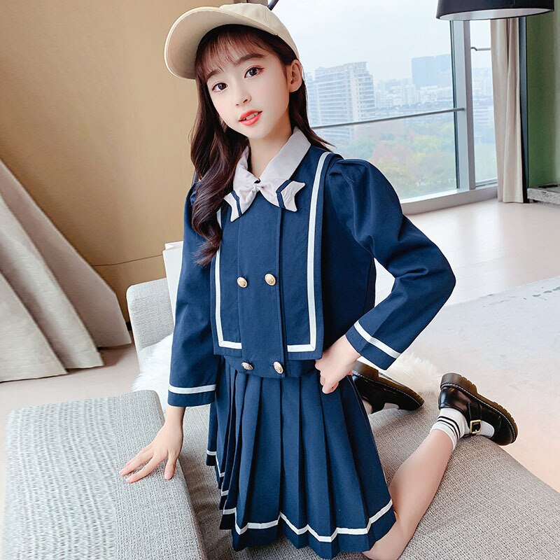 Ropa Formal para niña, conjuntos de 2 piezas, abrigo de , Falda plisada, trajes de para adolescentes de 5 a 14 años, primavera y otoño,