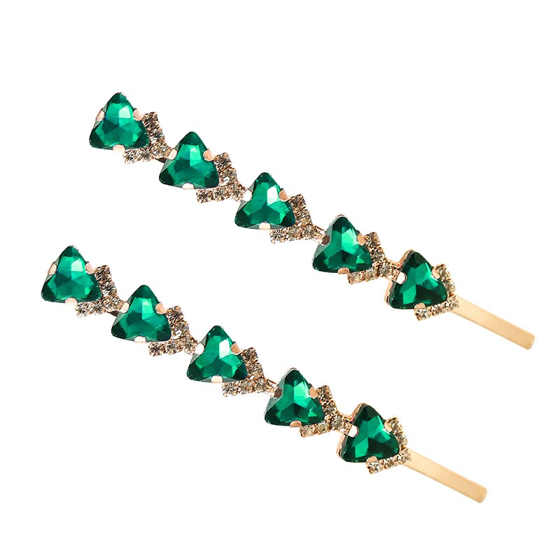 (2 PZ/lotto) fantasia Triangolo della Geometria di Cristallo della clip di Capelli di colore Della Miscela di Strass Tornante Gioielli Delle Donne Accessori per Capelli: verde