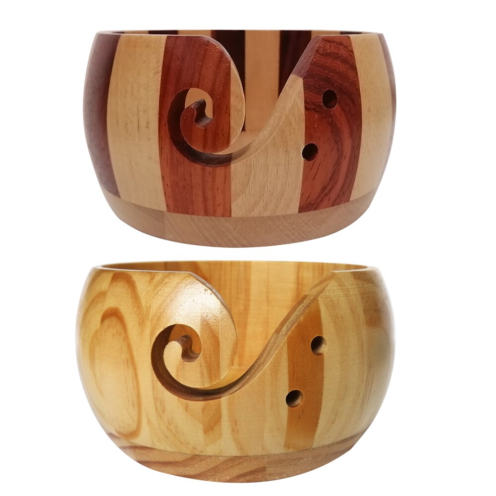 Wool Crocheted Organizer Bowls Handmade Knitting Round Wooden Handmade Needlework Eco-friendly Holes DIY Storage Craft