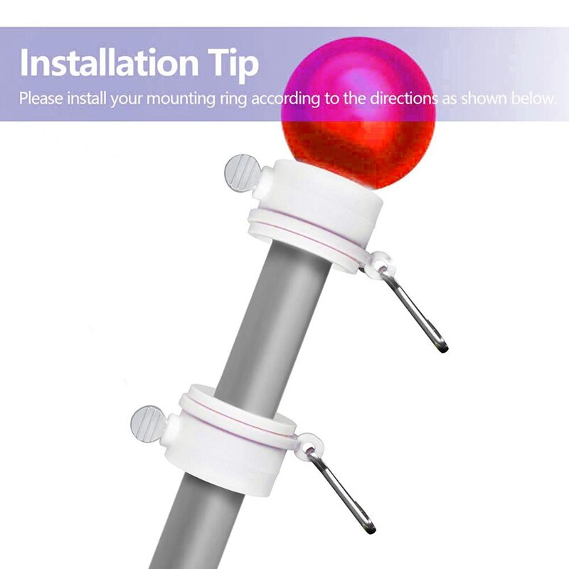 2Pc Plastic Vlag Pole Ringen 360 Roterende Vlaggenmast Vlag Montage Ringen Met Vaste Haak Anti Wrap Voor 0.8 1.26Inch Vlag