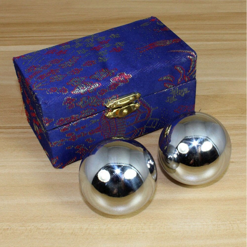 2pcs Silver Iron Baoding Balls Stress Relief Strength Health Care Hand Massage Chrome Durable Home Outdoor Finger Exercise