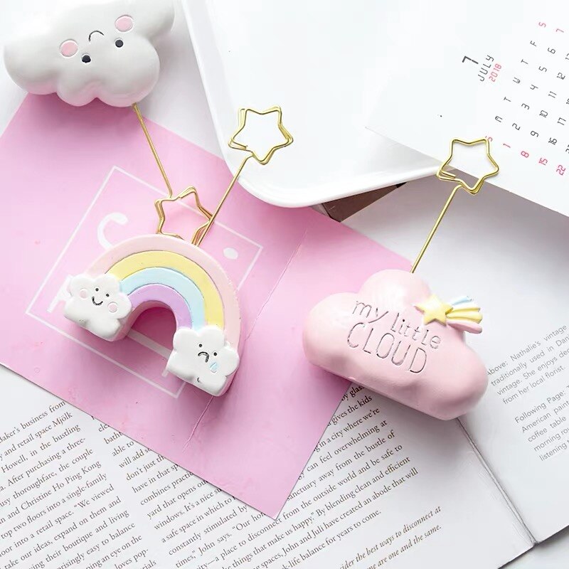 Kawaii sød pink sky harpiks besked bord metal holder klip memo klip besked foto postkort holder mappe klip