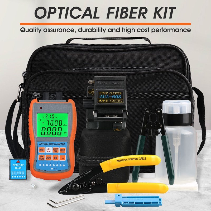 14pcs/set FTTH Fiber Optic Tool Kit with Fiber Cleaver -70~+10dBm Optical Power Meter Visual Fault Locator 5km E