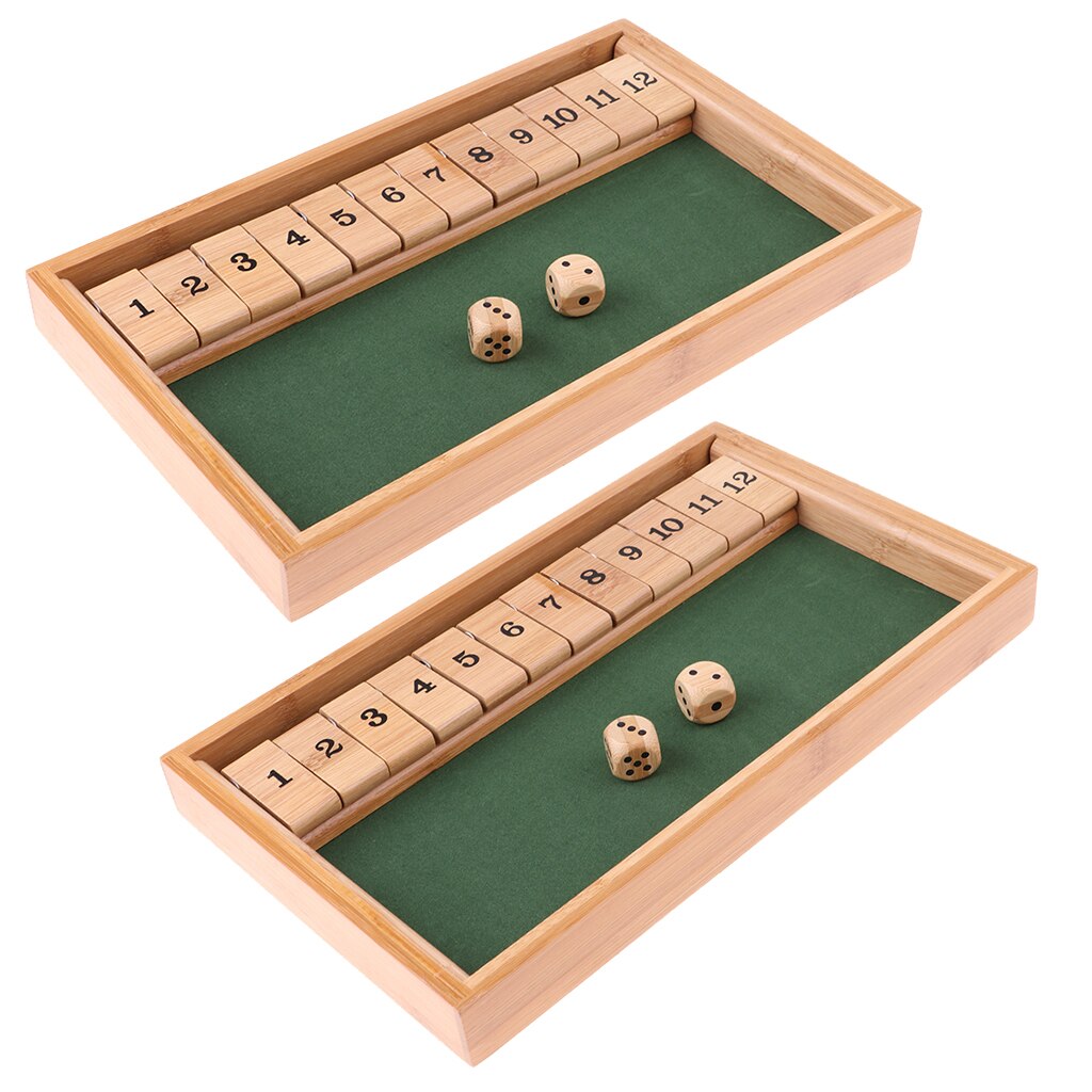 2X Wooden 12 Number Shut The Box Dice Board Game for Kids Adults Funny Leisure