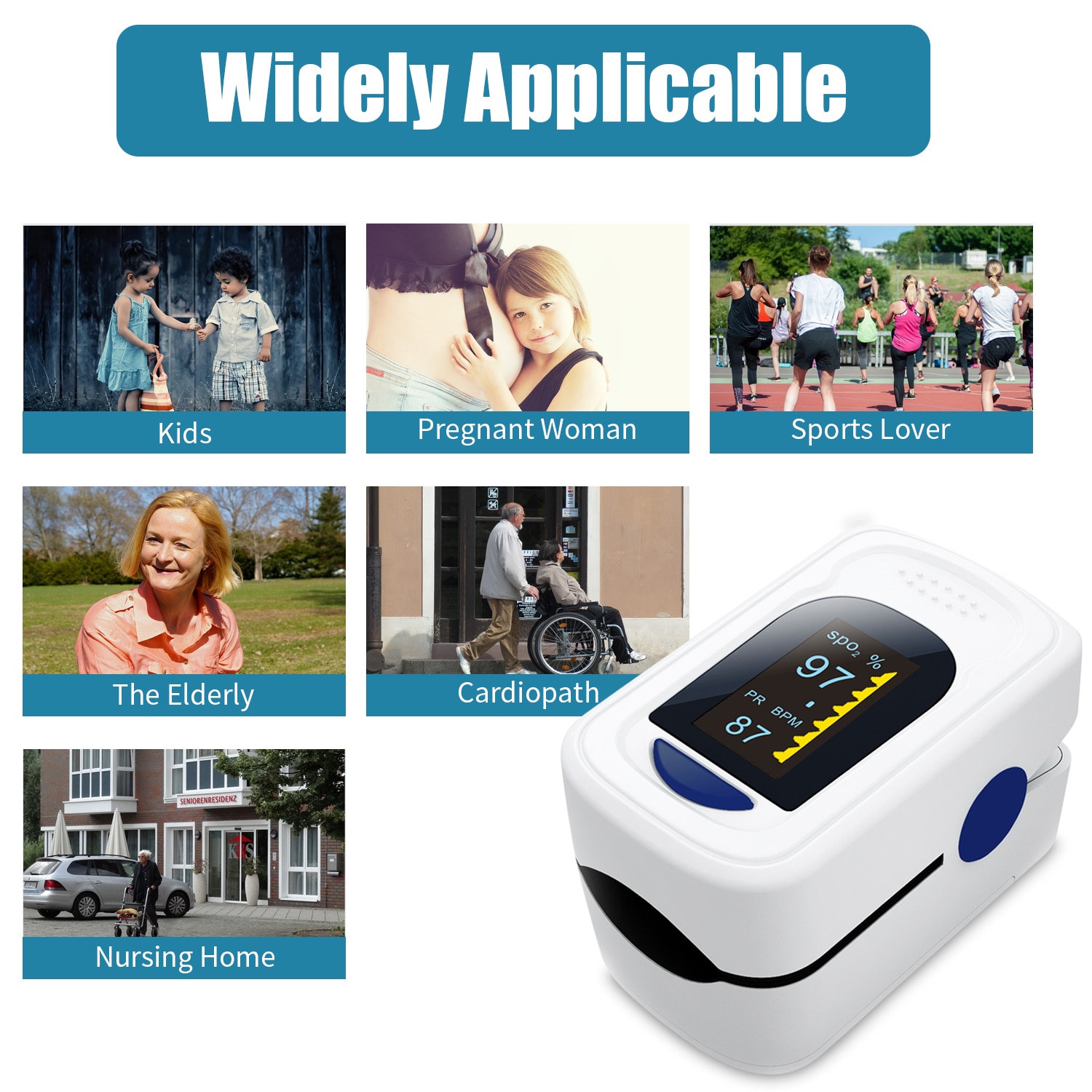 Digital Fingertip Pulse Oximeter OLED Display Blood Oxygen Sensor Saturation SpO2 Monitor Meter with SpO2 Wave Form Beep Sound