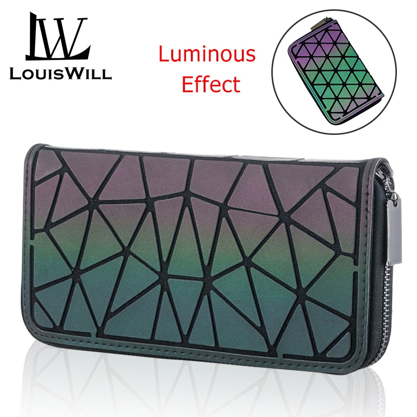 Louiswill kvinder tegnebog geometriske damer tasker lysende lang pung kobling taske kort taske holografiske reflekterende håndtasker