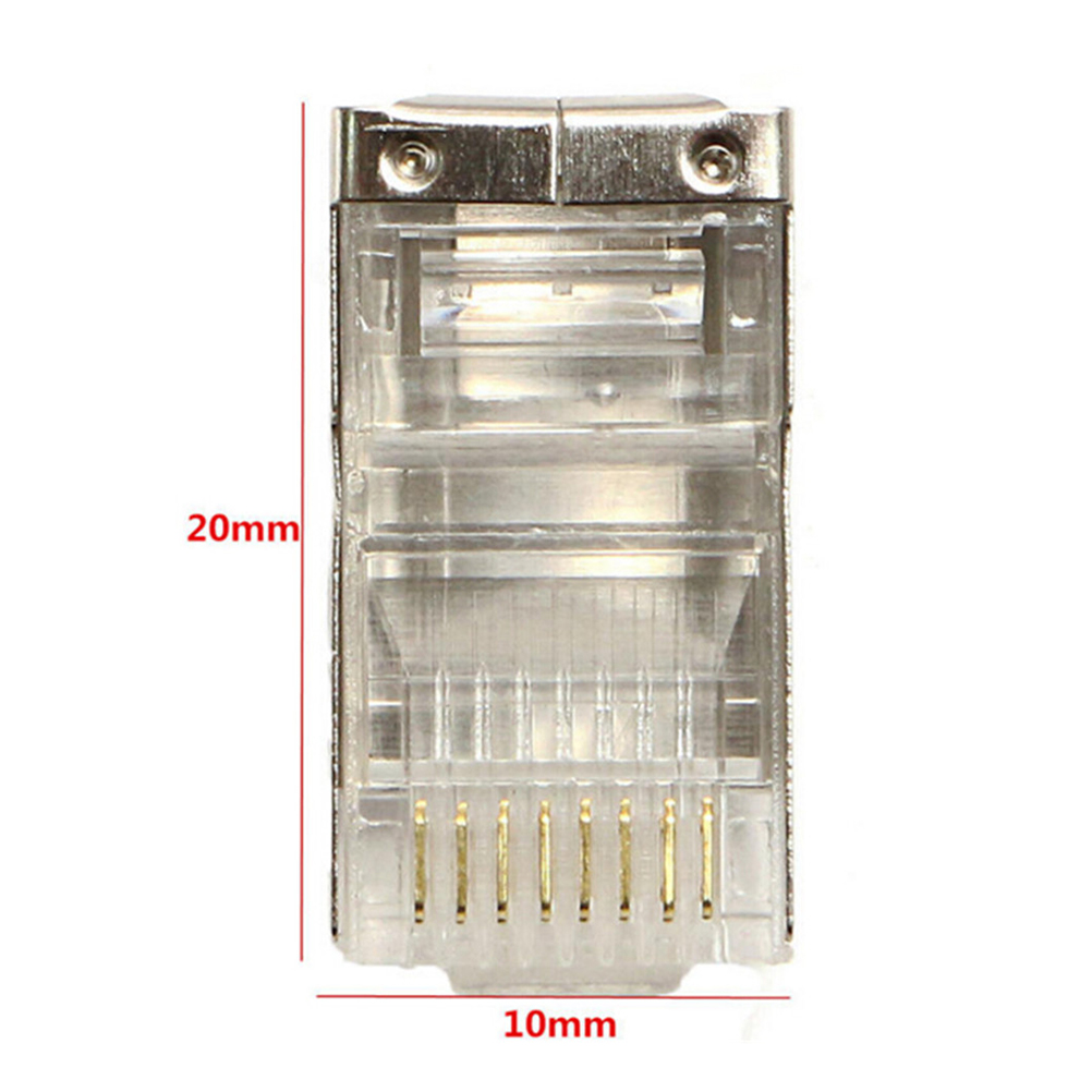 50Pcs RJ45 Cat6 8Pin 8P8C Shielded Stranded Crimp Modular Plug Connector Socket Iron Metal Shell Crystal Head