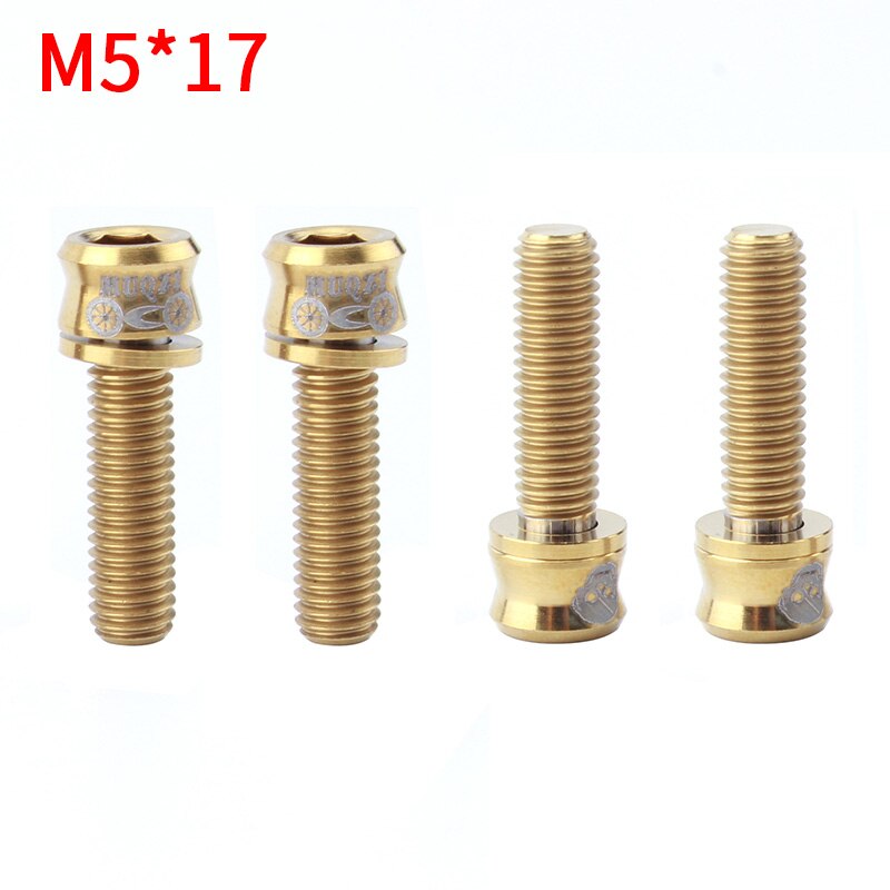 MUQZI Cykel Styr Møtrikker - M5x15/17/19mm Titanium Legering - 4 stk - MTB Racercykel: M5-17mm guld