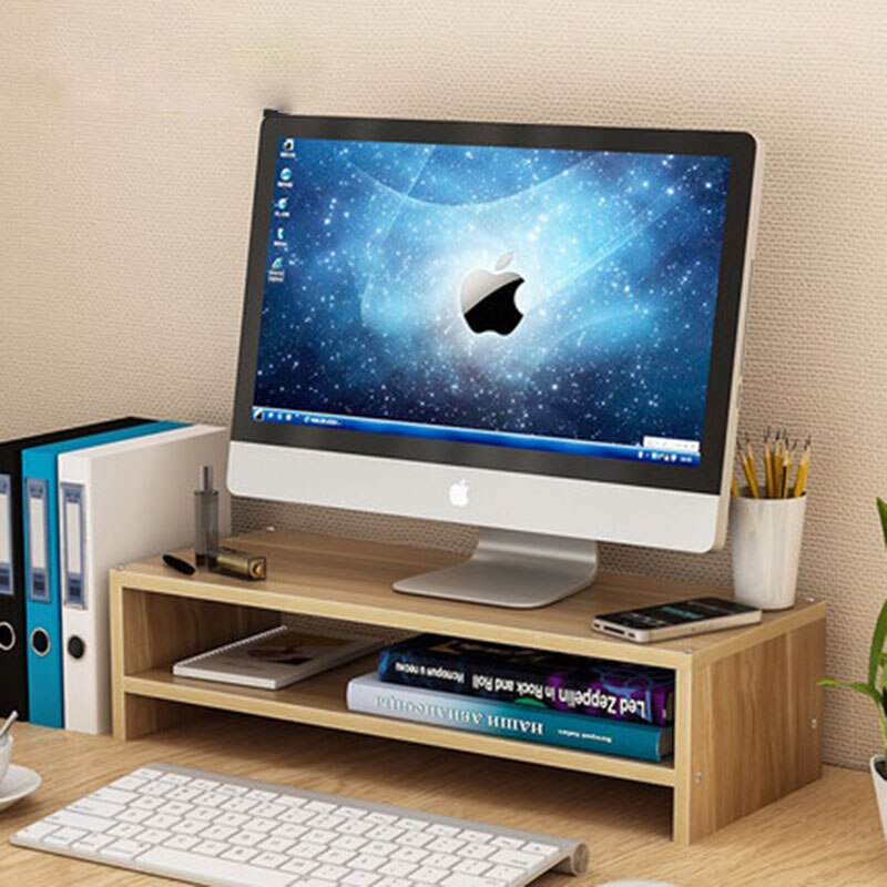 Computer Monitor Drawer Pad High Screen Base Office Desktop Storage Shelf Wood: Walnut two