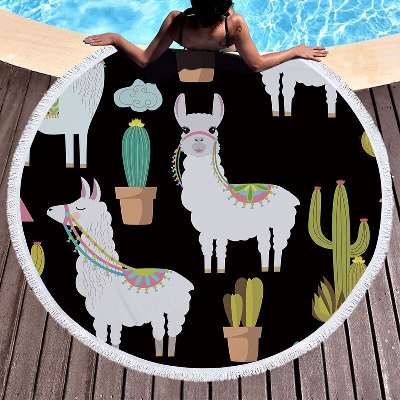 Microfiber Ronde Strandlaken 150 cm Badhanddoeken Kwastje Leuke Alpaca Print Zomer Vrouwen Sandy Zwemmen Plage Zonnebad Toalla Playa: colour  2