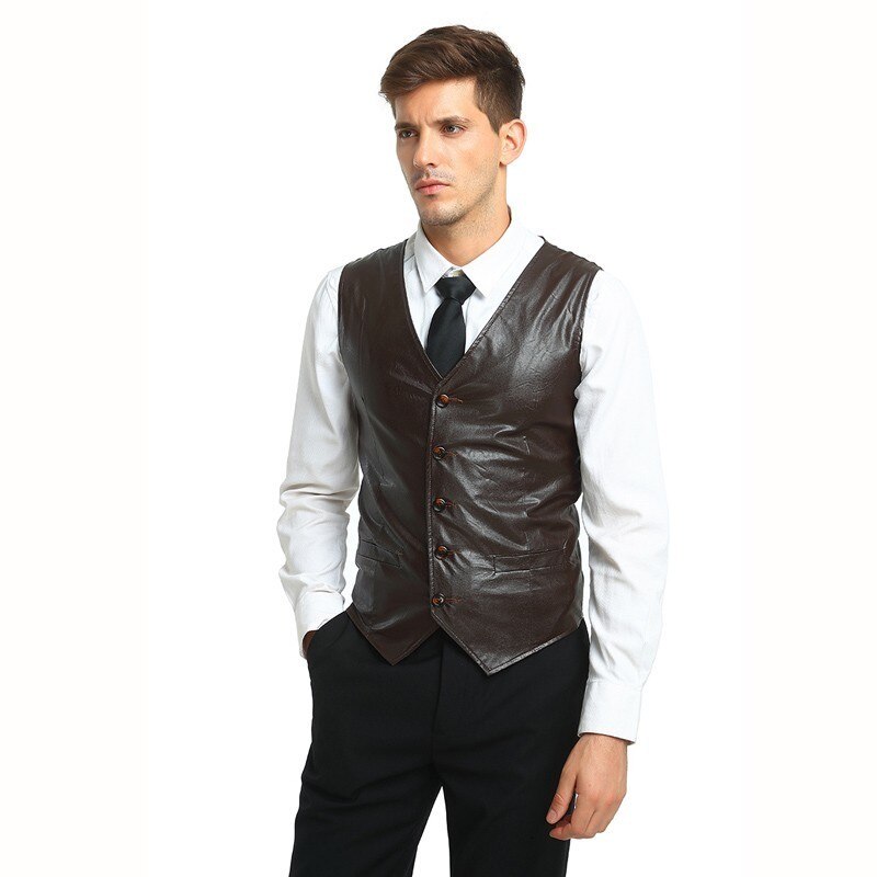 Summer Mens Vest PU Leather V-Neck Collar Vests For Men Slim Fit Single Breasted Chaleco Hombre Plus Size