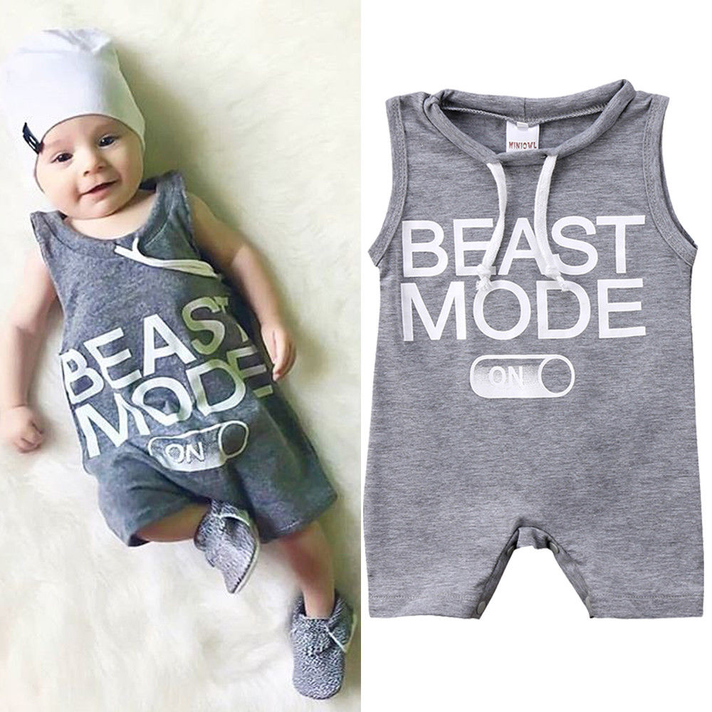 Beste Modus Op Print Mouwloze Romper Voor Baby Boy