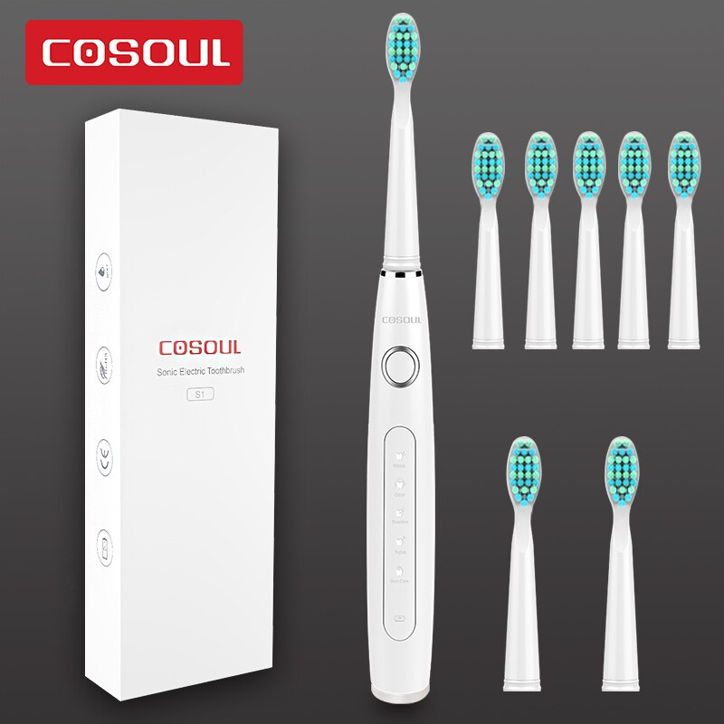 Sonic Electric Toothbrush Rechargeable Waterproof Toothbrush 11 Heads 5 Modes Protect Teeth: White5Heads