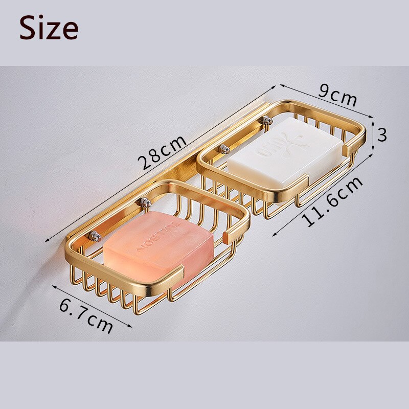 Shower Wall Soap Dish Holder, Wall Mounted Draining Soap Saver for Bathroom Tile - Rectangle Bar Soapdish with Perforation: Double row-Golden