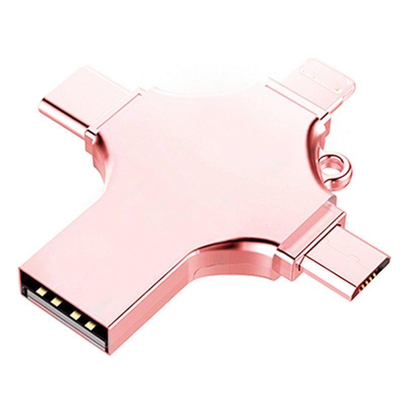 Unidade Flash USB para Todos os Telefones, Dispositivos de Armazenamento Externo, Pen Drive, USB 3.0, 4 em 1, OTG, Tipo C, Plus, X, 32GB, 64 GB: Rosa / 16 GB