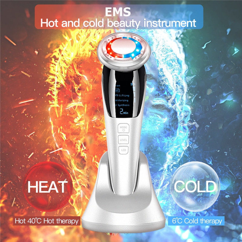 Ultrasone Cool Massager Ems Facial Lifting Ion Led Photon Lichttherapie Huidverjonging Apparaat Rf Ems Gezicht Lift Machine