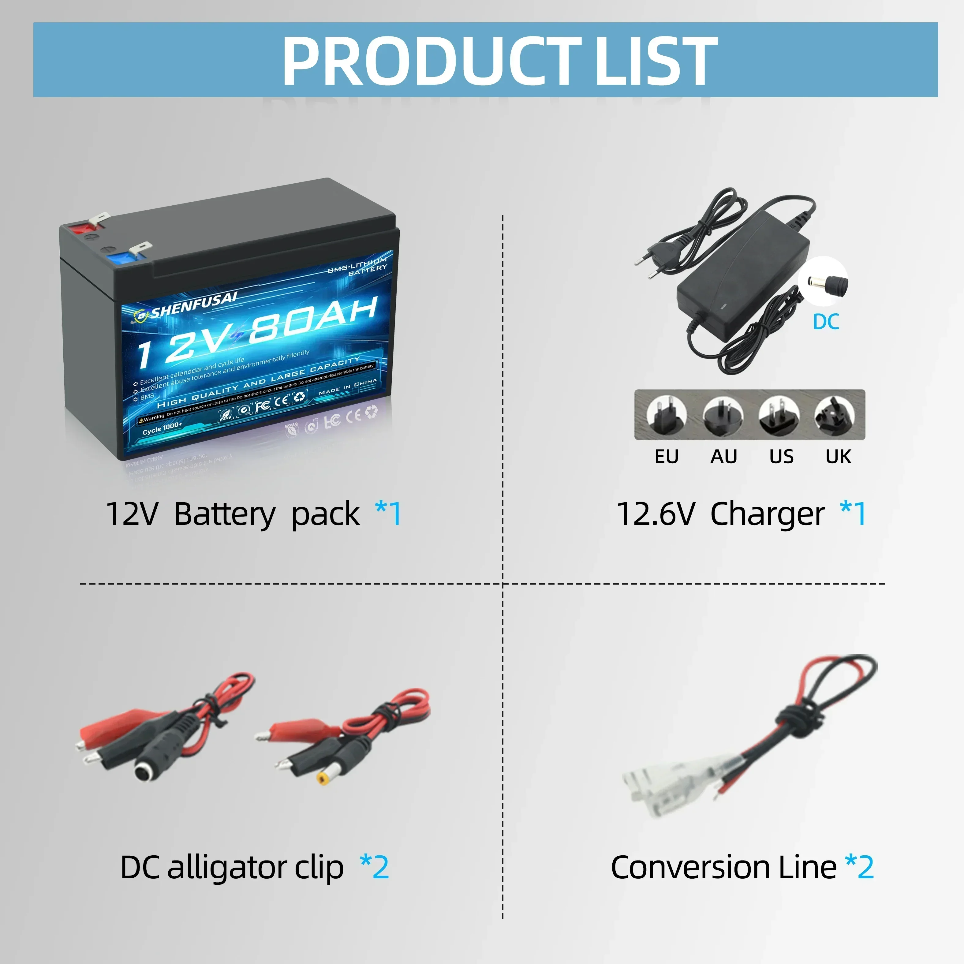 pack de batterie lithium-ion 18650, BMS 30A intégré 12V 100Ah/80Ah pour éclairage de secours de véhicule électrique, batterie de voiture jouet