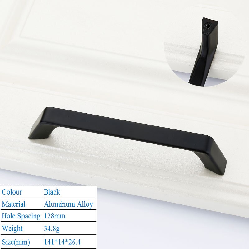 High Grade Black Door Handles Kitchen Cabinet Door Handles Modern Decorative Furniture Knobs Push Pull Handles Accessories: N 128mm