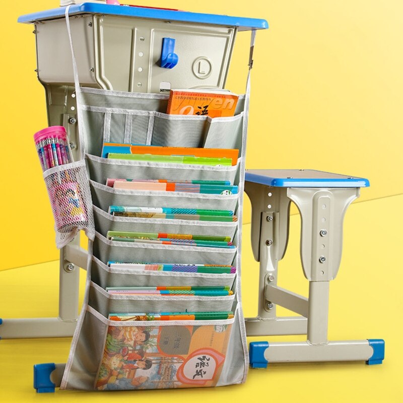 Multifunctional Student Learning Hanging Book Bag Desk Organizer Canvas Book Storage Magazine Holder