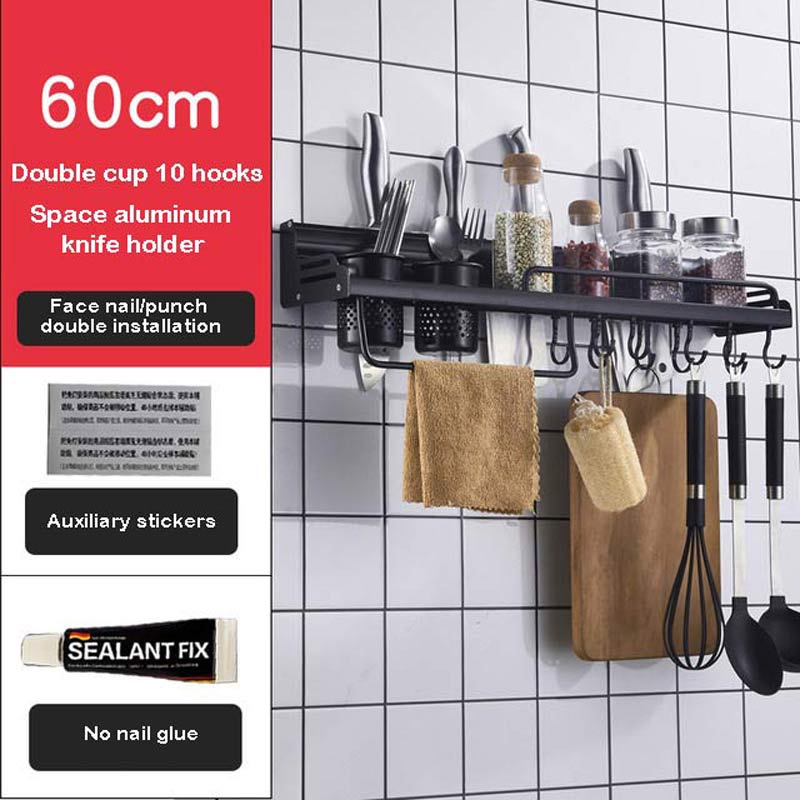 YUJIE 304 stainless steel 304 stainless steel kitchen rack,wall-mounted knife rack black JYM1033: C black 60 2 cups
