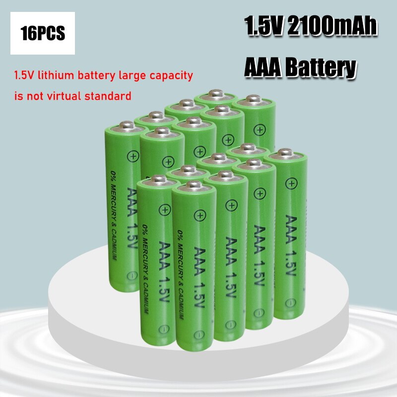 AAA Rechargeable Battery 1.5V 2100mah Alkaline Batteries for Remote Control Electronic toys LED light Shaver Radio: 16PCS