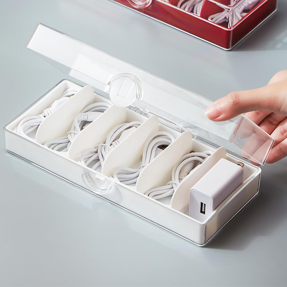 Lightweight Unique Clear Useful Cable Storage Box Storage Cable Container 6 Compartments for Jewelry