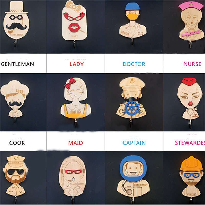 Wooden Cartoon Door Non-Marking Adhesive Hook Strong Load-Bearing Wall Adhesive Three-Dimensional Removable Hook