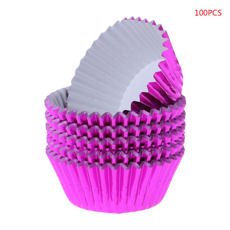 100PCS Paper Cupcake Cup Aluminium Foil Muffin Baking Cups Liners Cupcakes Case: purple red