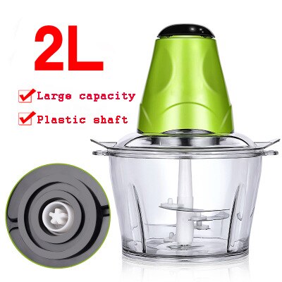 2L Elektrische Vleesmolen Voedsel Chopper Krachtige Huishoudelijke Vleesmolen Keukenmachine Vlees Shredder Keuken Blender Slicer: Green Plastic shaft / VS