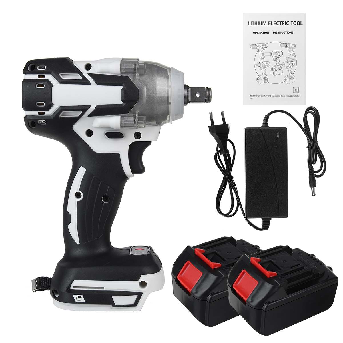 Drillpro Brushless Cordless Electric Impact Wrench Impact Drill 1/2" Rechargeable Wrench Power Tools with 18V Makita Battery