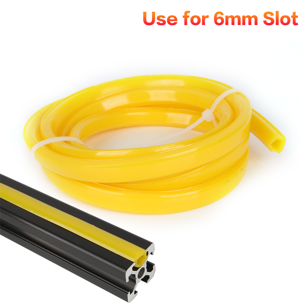 3DSWAY 3D Printer Parts Aluminum Profile 6mm Slot PVC Plastic Soft Cover CNC Flat Seal Glue Strip for Ender 3 CR10: 4 Meter / Yellow