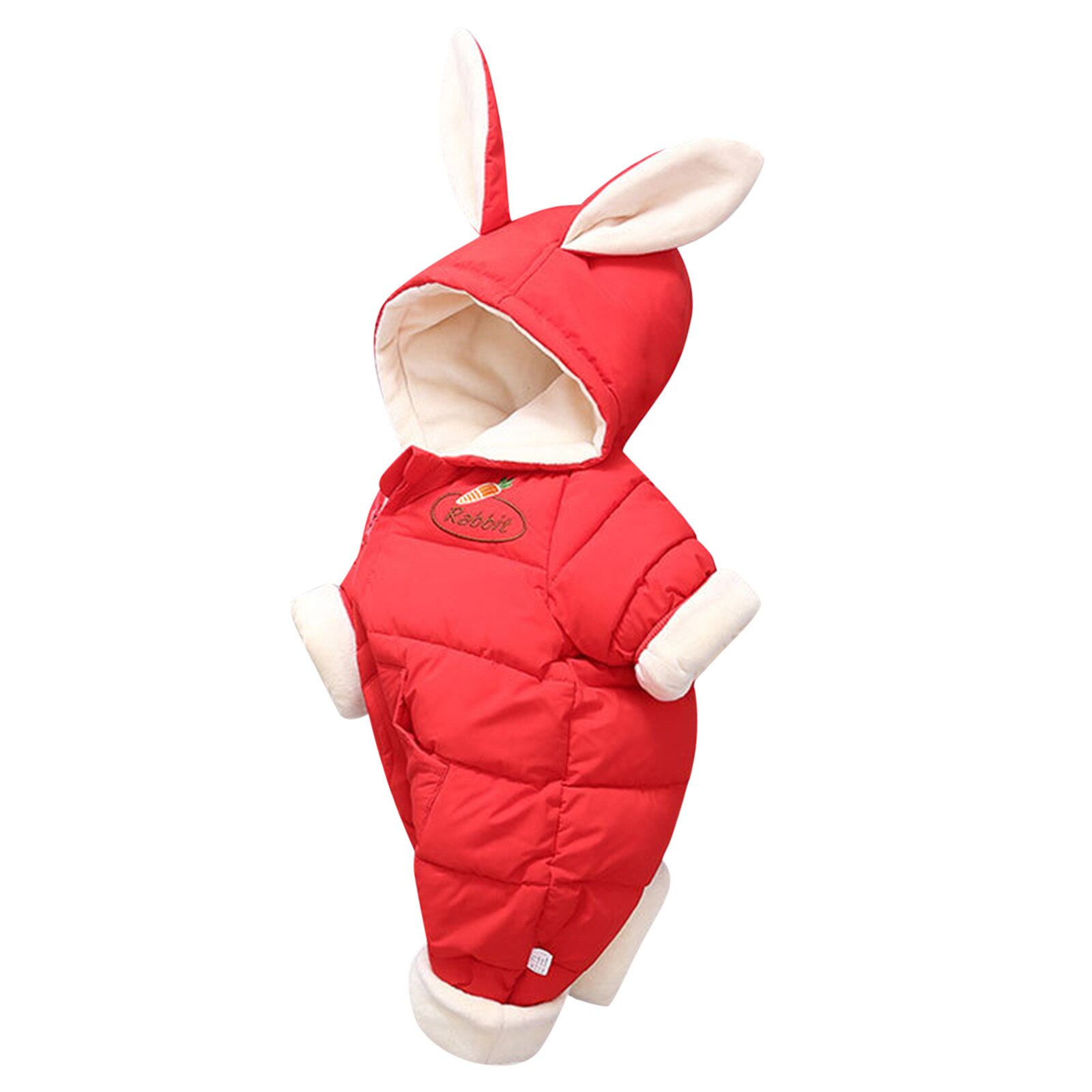 Newbor Baby Meisjes Jongens Romper Baby Winter Kleding Hooded Konijn Oor Dikke Jas Snowsuit Jumpsuit Kinderen Algehele 0-18M: Rood / 0-3 Months