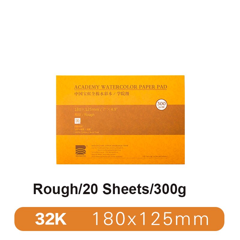 BAOHONG – papier aquarelle pour artistes, tampon texturé pour peinture, crayon, encre, charbon de bois, Pastel et acrylique, 20 feuilles 300 g/m², blanc: 32K Academy Rough