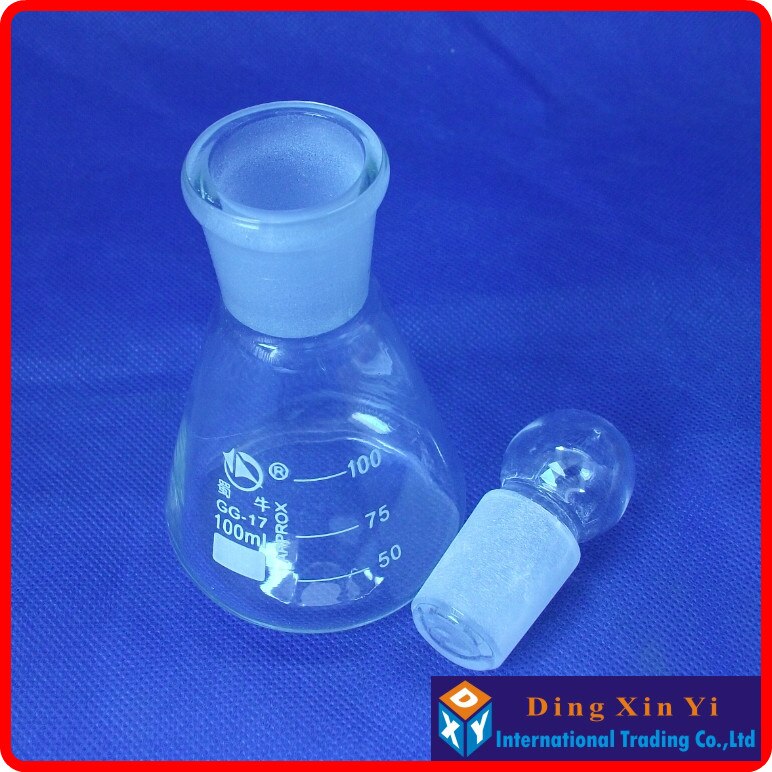 (4pieces/lot)100ml Conical flask with stopper, Conical flask,with ground-in glass stopper Boro 3.3 glass,