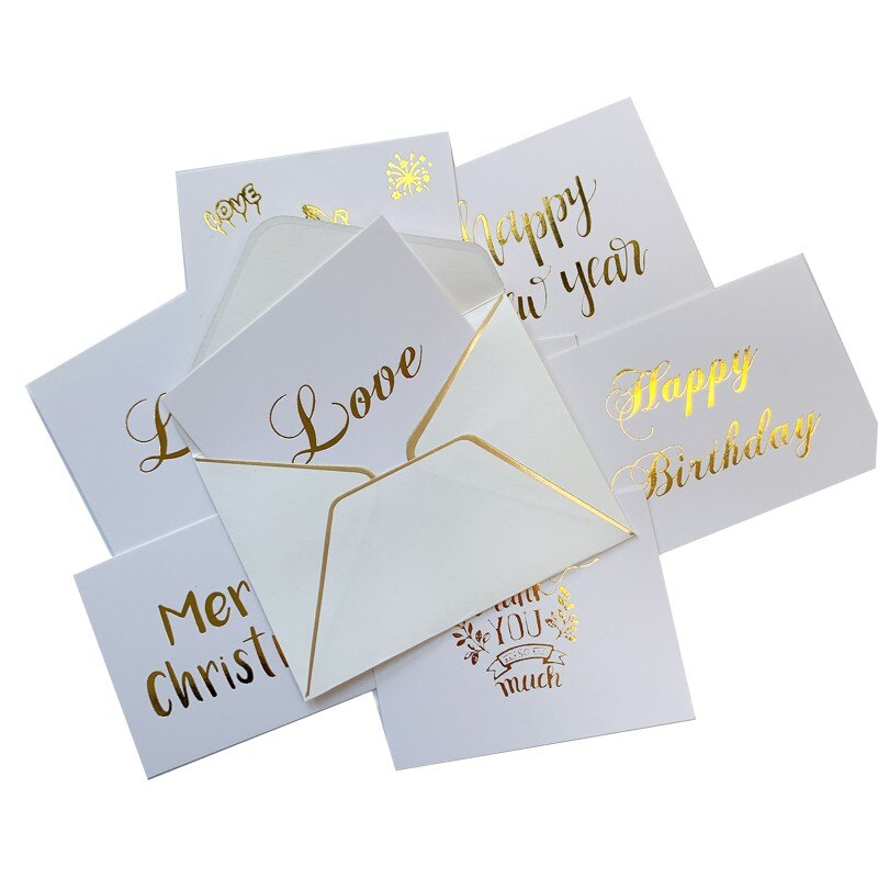 100 Stks/pak Mini Bronzing Kaart Met Envelop Uitnodiging Dank U Kaart Kerstmis Nieuwjaar Zegen Kaart