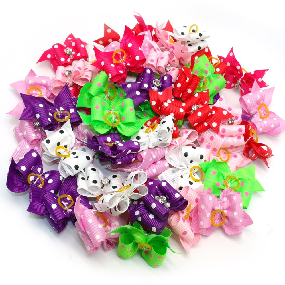 20/50/pcs Leuke Pet Grooming Accessoires Hond Haarelastiekjes Met Elastiekjes Crystal Rhinestone Boutique Voor Lange haar Kleine Hond Kat: Mixed 50pcs