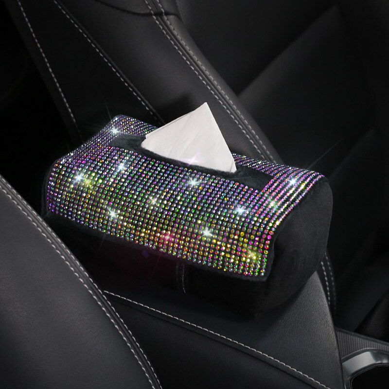 Beautiful Rhinestone Tissue Box Luxury Diamond Car Tissue Paper Box Cover Napkin Holder Car Accessories for Girls Women