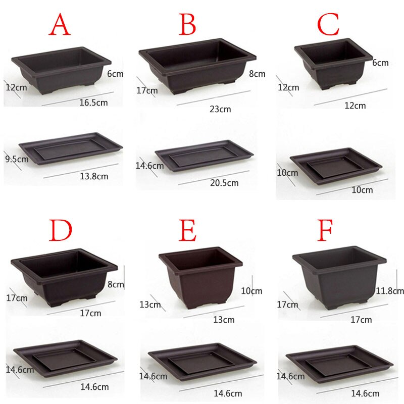 1Pc Bloempot Antieke Rechthoekige Plastic Bonsai Kom Platenursery Wastafel Planter Met Lade Kleine Ingemaakte Bonsai Vierkante Potten
