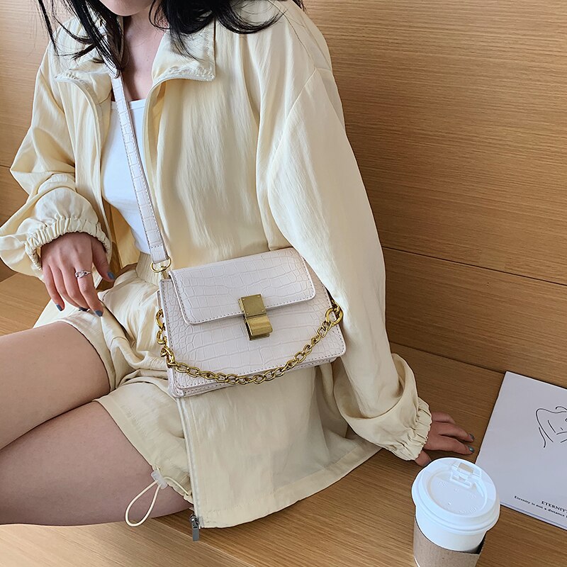 Krokodilmönster ladeis väskor pu läder crossbody väskor för kvinnor sommar kedja små axel handväskor kvinnliga väskor