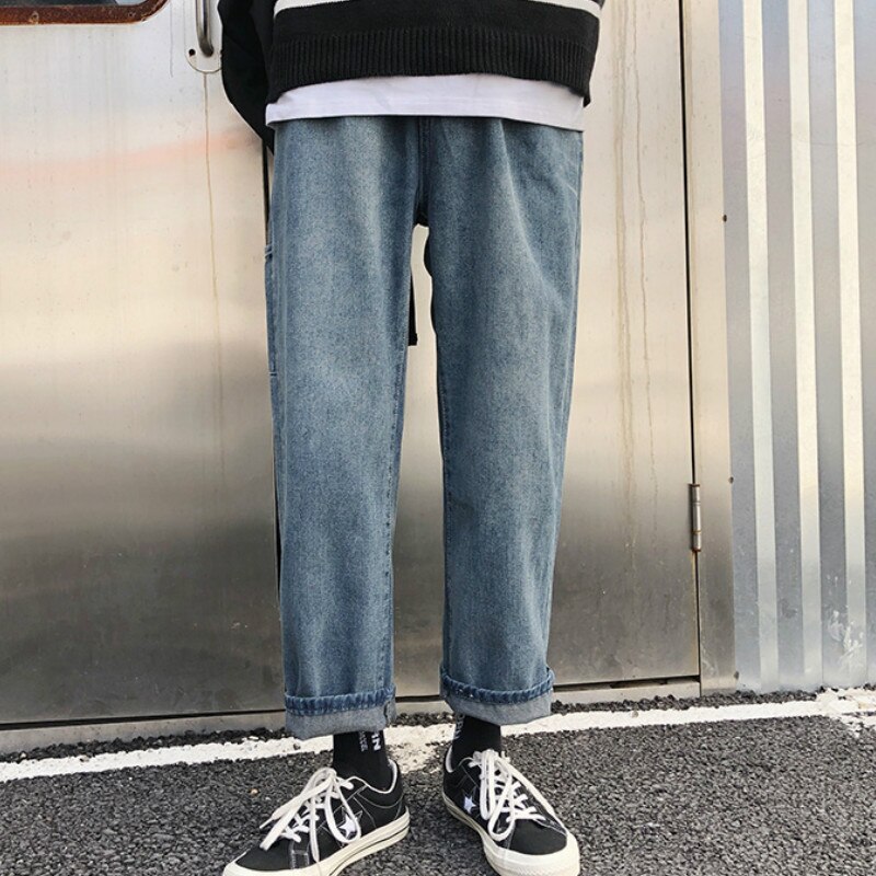 Jeans herr vida benfickor solid dragkedja plus storlek 3xl ankellång herr harajuku trendiga streetwear ulzzang par löst chic