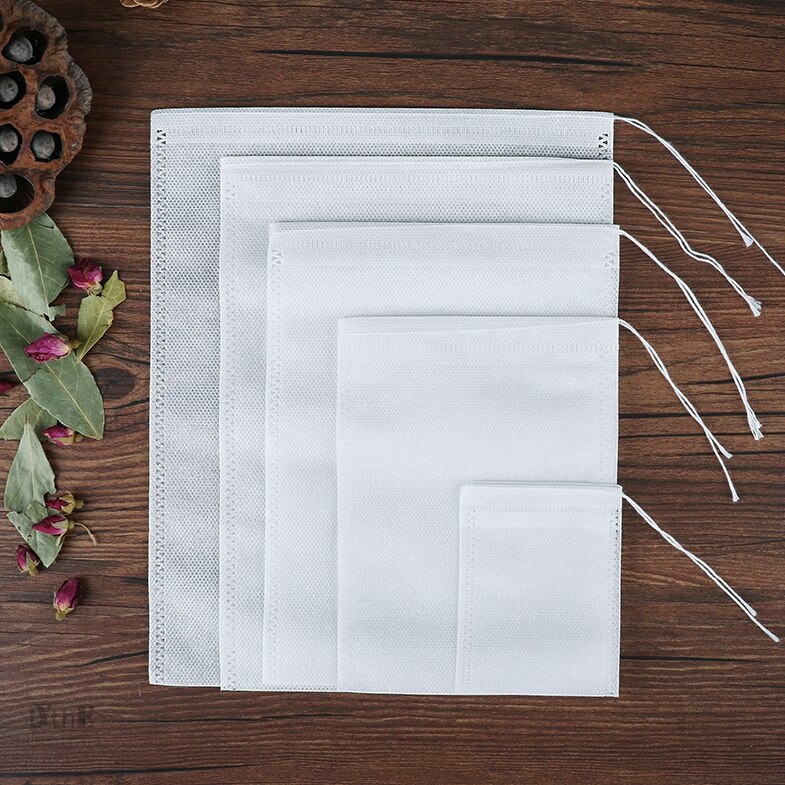 100Pcs 20x30cm Large Tea Bag Disposable Empty Tea Filter Bags No Mess Mesh Bags with Drawstring for Iced Coffee Loose Leaf Tea