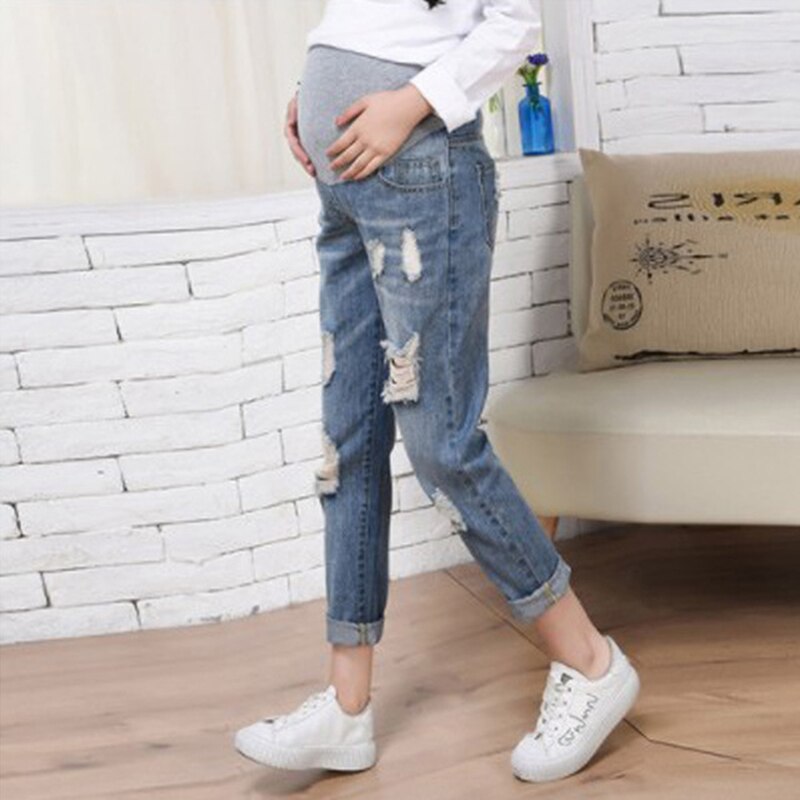 Barsel tøj jeans bukser til gravide kvinder tøj ammende bukser graviditet overalls denim lang prop mave legging: 3xl