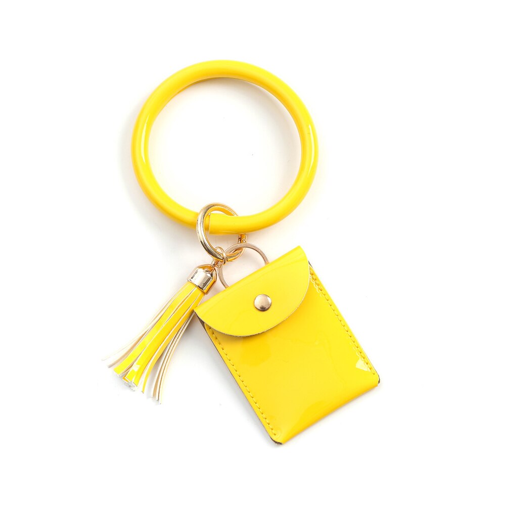 Bracelet Keychain Card Holder Lightweight Wristlet Clutch Bag with Circle Keyring Tassel for Women Girls: Yellow