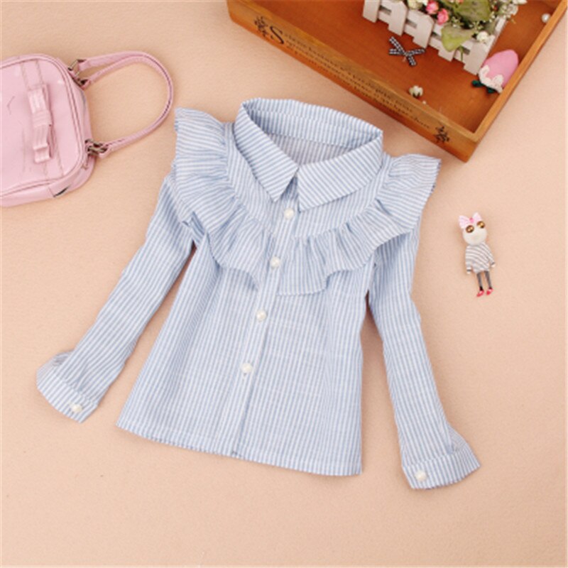 2-16 Jaar Baby Peuter Tiener School Meisjes Blouse Fall Lange Mouwen Turn-down Kraag Gestreepte Meisje Tops Kids Shirts AA2495: 7