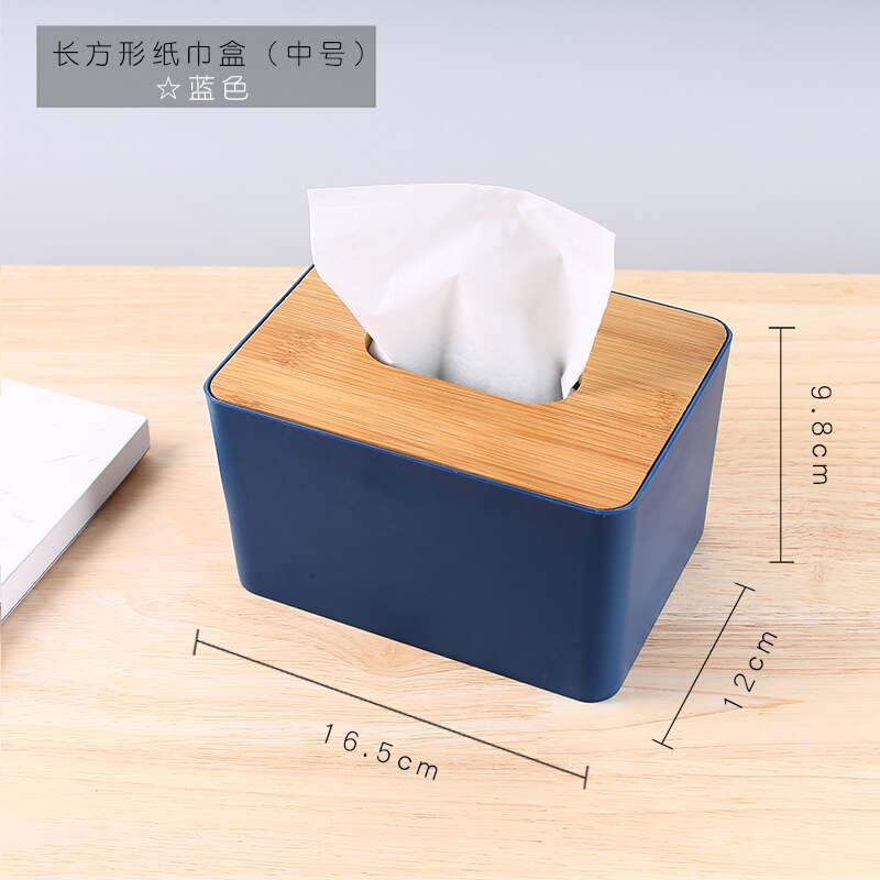 Bamboo Wood Tissue Box Rectangle Modern Style Home Multifunction Tissue Remote Control Container Organizer Kitchen Holdler: B--blue