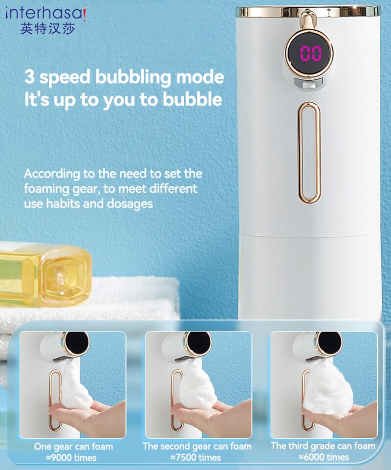 interhasa! Foam Automatic Soap Dispenser Bathroom Touchless Liquid Soap Dispensers With USB Charging Foaming Hand Sanitizer